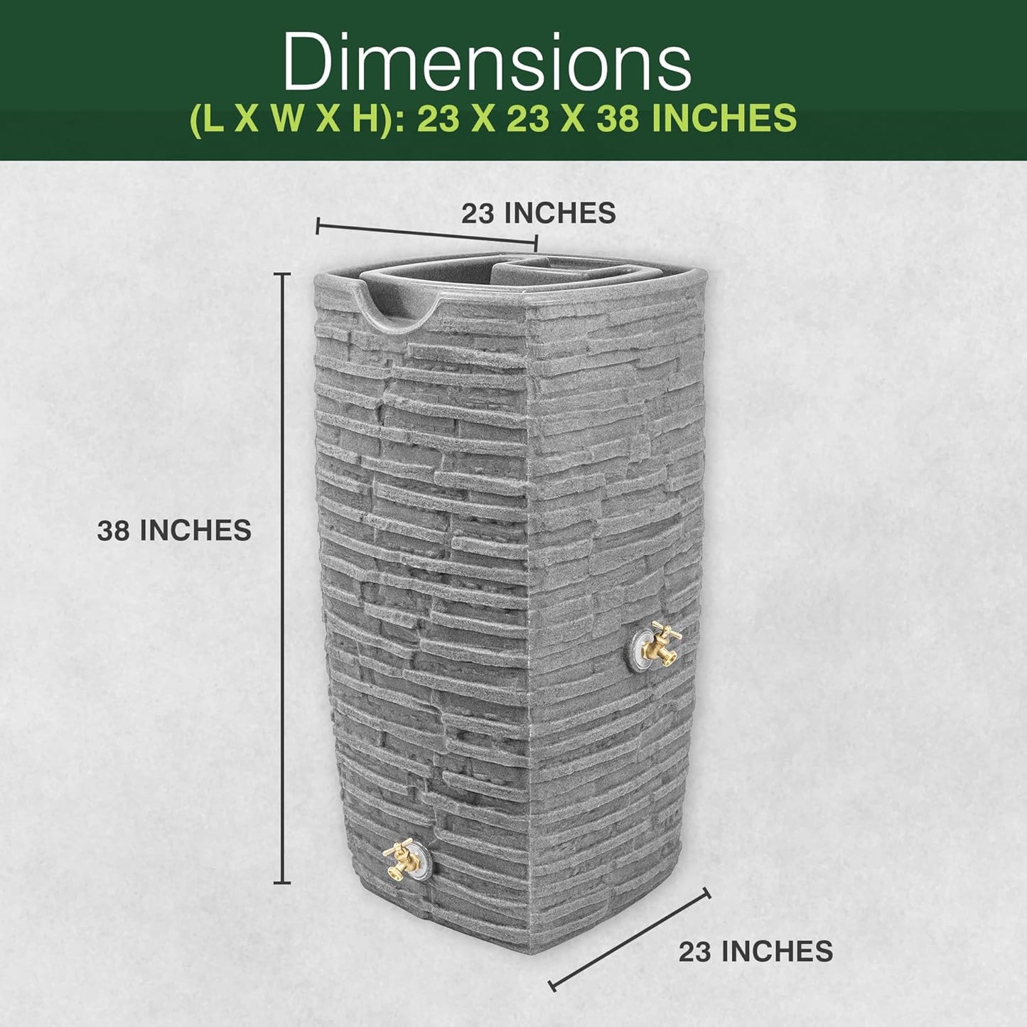 Good Ideas Impressions Riverwalk Rain Water Collection Barrel, Dark Granite, 50 Gallon - Faux Slate Rock Rainwater Catcher, Plastic Storage Drum with Dual Robust Metal Spigots & Fine Mesh Screen