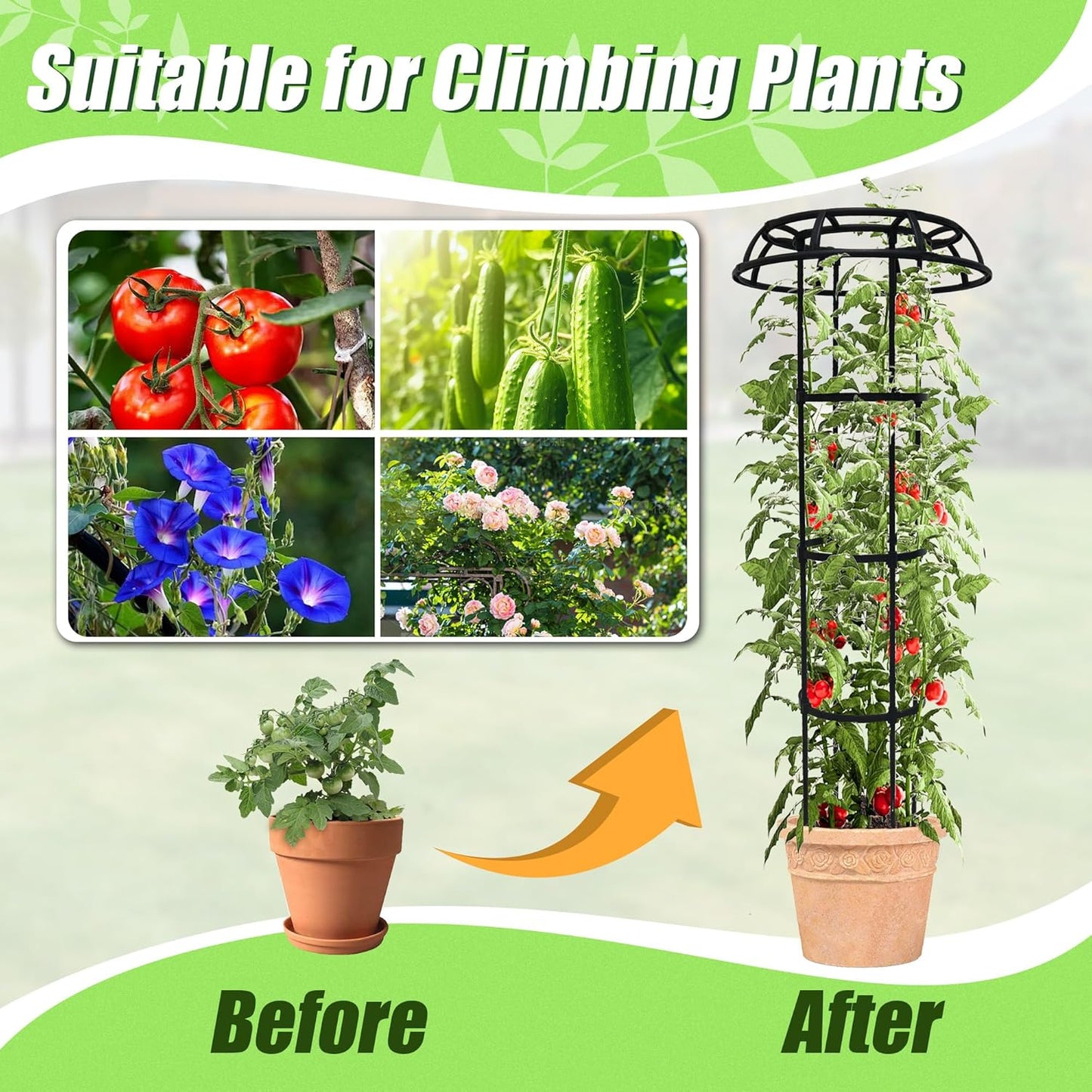 Garden Trellis for Climbing Plants Outdoor, 53 Inch Mushroom Top Trellis for Climbing Plants, Metal Plant Flower Trellises for Vine Grape Vegetable Cucumber Tomato Trellis, 1 Pack