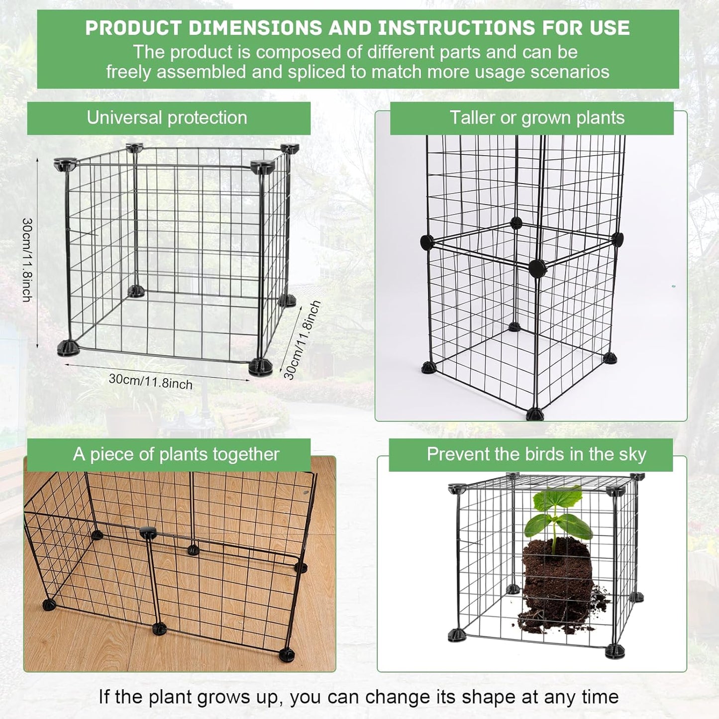 Generic 4 Set Wire Plant Covers Plant Protectors from Animals,20 Pcs 12""X12"" Chicken Garden Cloches for Plants Metal Meshes for Protect Plants Vegetables,Keeping Bunny Animals Out, Black