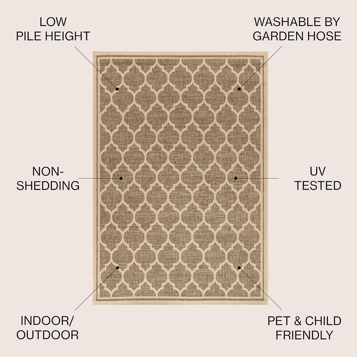 Eyely BMS109A-3R Santa Monica Trebol Moroccan Trellis Textured Weave, Pet Friendly, Non-Shedding, Stain Resistant, Easy-Cleaning, Brown/Beige, 3' Round, Indoor/Outdoor, Area Rug