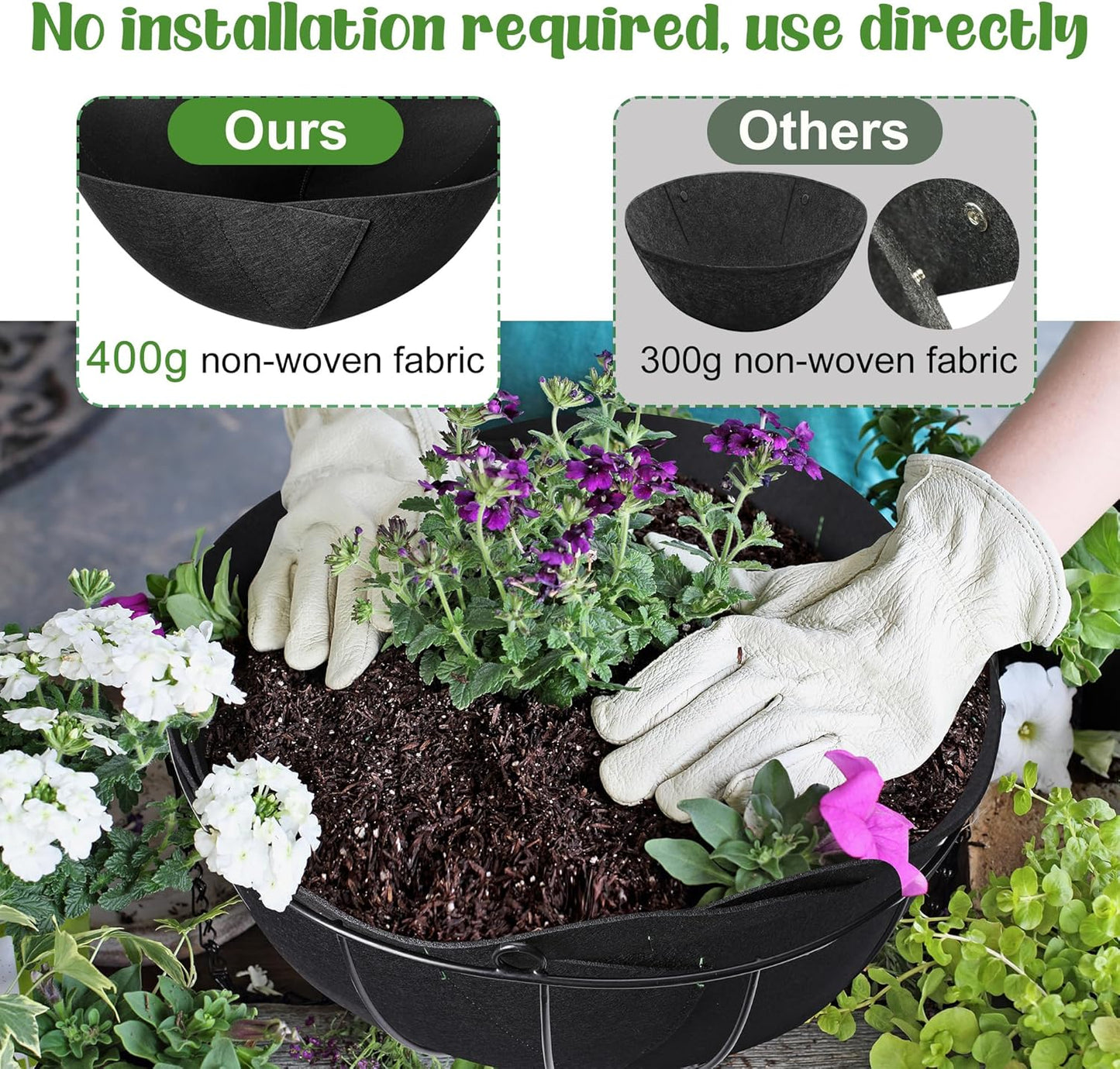 Adnee Fabric Planter Basket Liner-4pcs 12inch Felt Flower Pot Liners-Hanging Plant Basket Fiber Insert for Garden Wall Hanging Planter Flower Vegetables(Round)