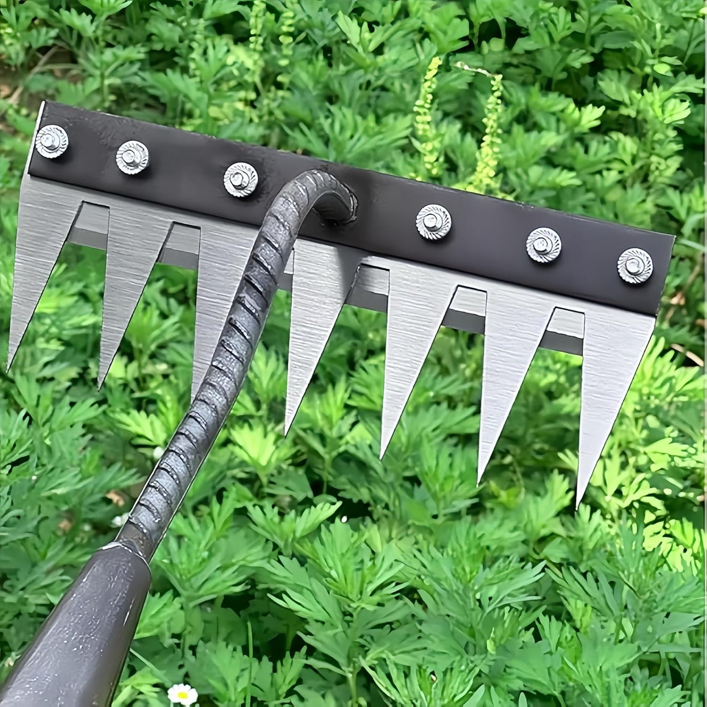 Gardenia Iron Weeding Rake, Iron Rake 2.0 for Gardening and Weeding, Detachable Double-Edged Blade Design Carbon Steel Heavy-Duty Weed Rakes,Hand Weed Puller Tools for Lawn Yard Garden Farm(8 teeths)