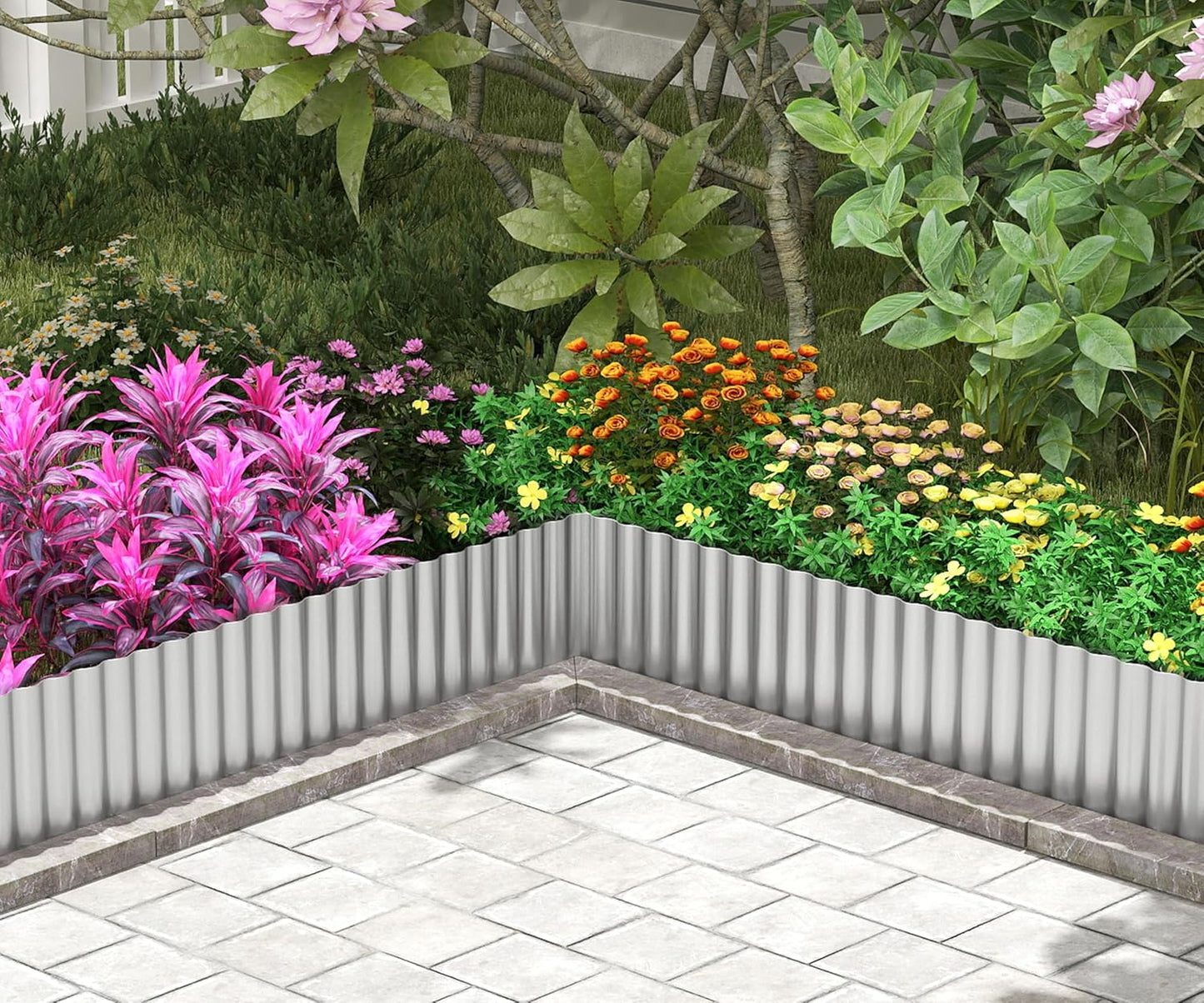 Metal Garden Edging Border, Corrugated Steel Landscaping, DIY for Lawn (Silver, 12 Inch x 20FT)
