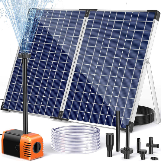 POPOSOAP Solar Fountain Pump Outdoor, 35W Solar Powered Water Pond Pump with 480GPH Adjustable Flow Rate for Garden Pond Fish Waterfall Hydroponics Pool
