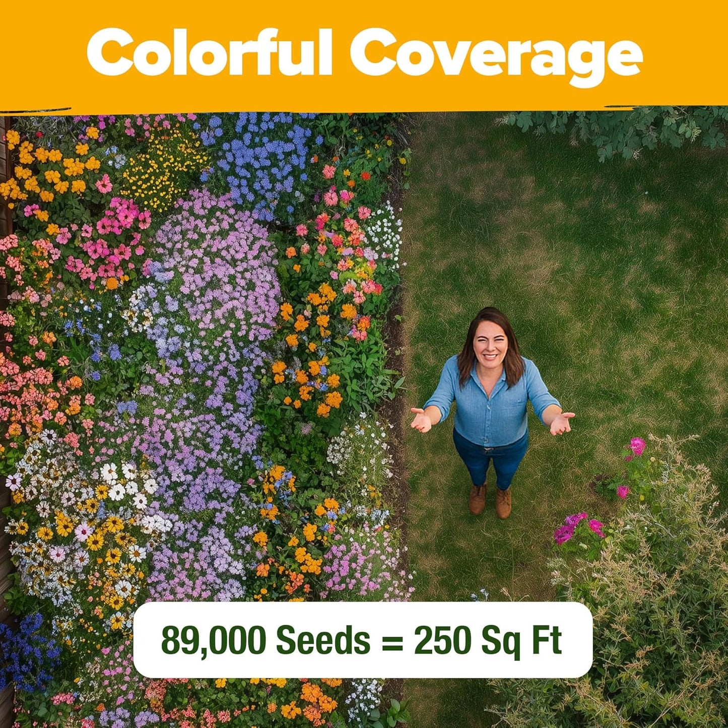HOME GROWN Premium Wildflower Seeds 89,000+ Count - 23 Non-GMO USA Native Varieties for Bees, Butterflies & Birds - Perennial Wildflower Seed Mix Bulk 2oz - for Full Sun & Shade Gardens