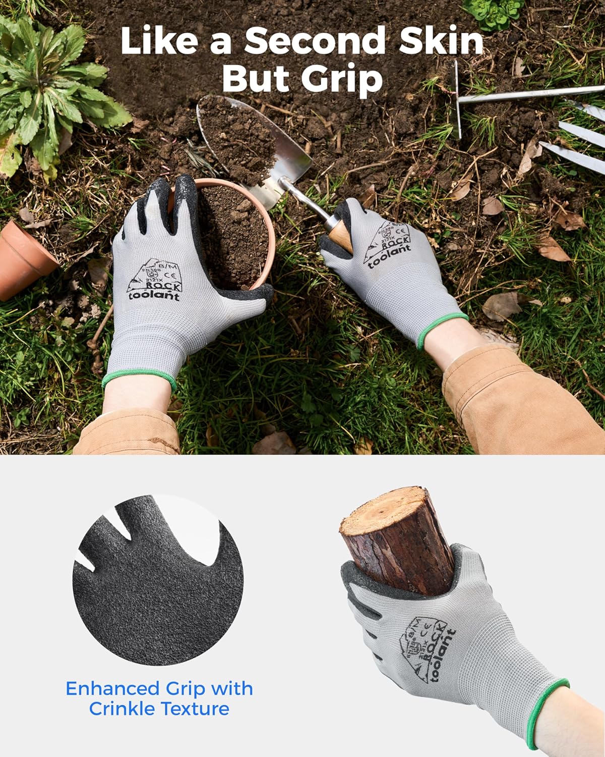 toolant Crinkle Latex Work Gloves Bulk, Rubber Coated Safety Work Gloves for Men and Women, 120 Pairs for Construction, Gardening, Warehouse (Gray, Medium)