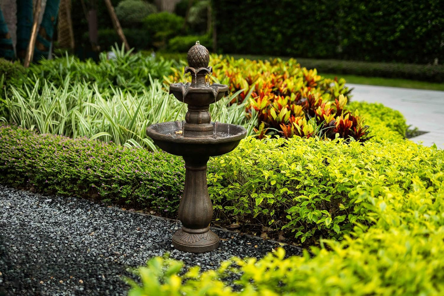 Outdoor Water Fountain –42.2 in. Tall Large Floor-Standing Bird Bath for Outside,3 Tier Elegant Waterfall Feature for Garden, Yard, Patio, Home Decor (Bronze Color)