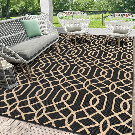 HEBE Outdoor Rug Waterproof 6x9, Reversible Plastic Straw Rug RV Camping Rug, Indoor Outdoor Patio Mat Clearance, Outside Carpet for Porch,Deck,Camper,Balcony,Backyard,Picnic
