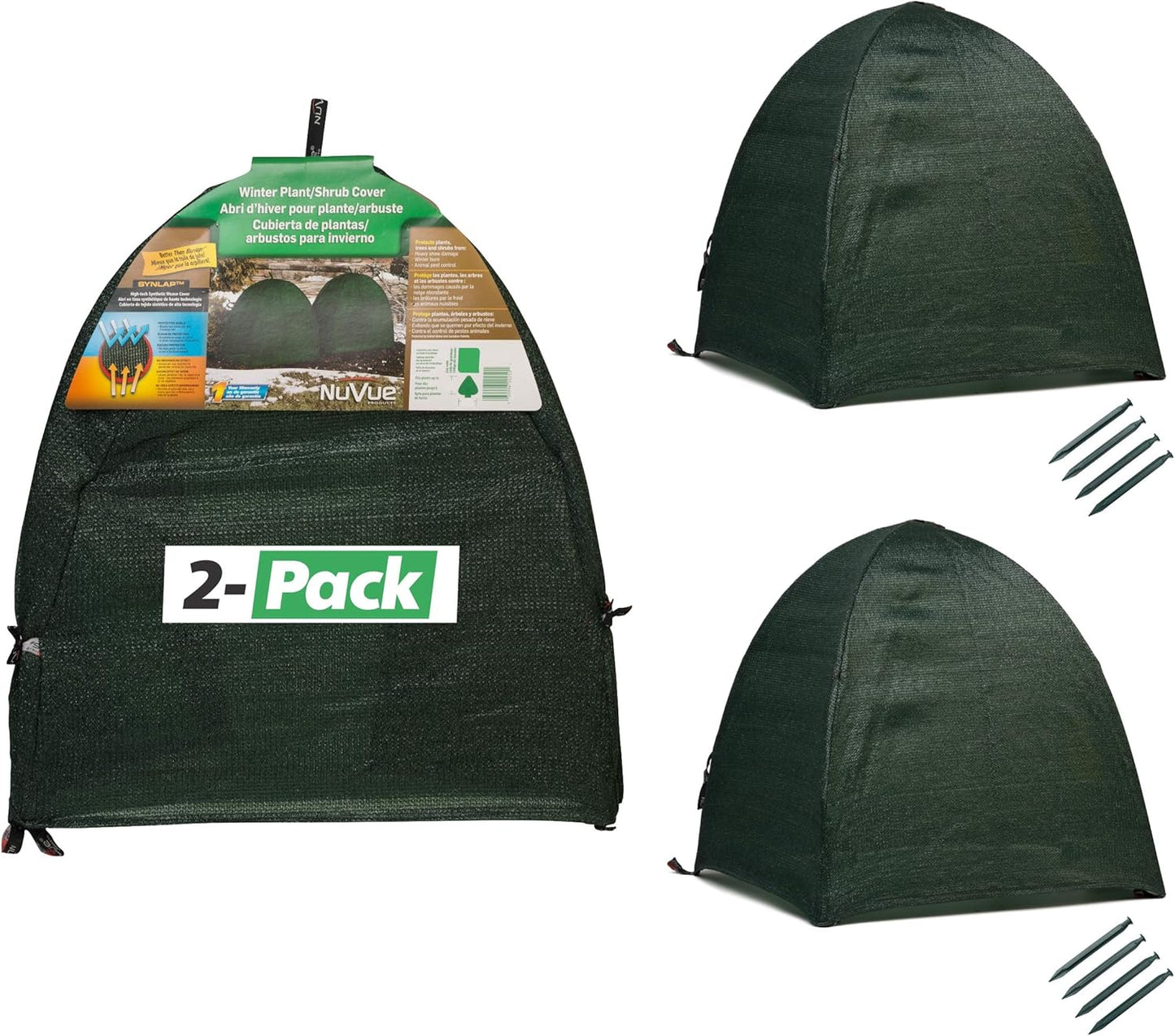 NuVue Products 22253 Winter Snow and Ice Covers for Plants, Shrubs, and Small Trees, Winter Shrub Covers for Snow and Freeze Protection, Pack of 2, Green, 36" x 36" x 38"