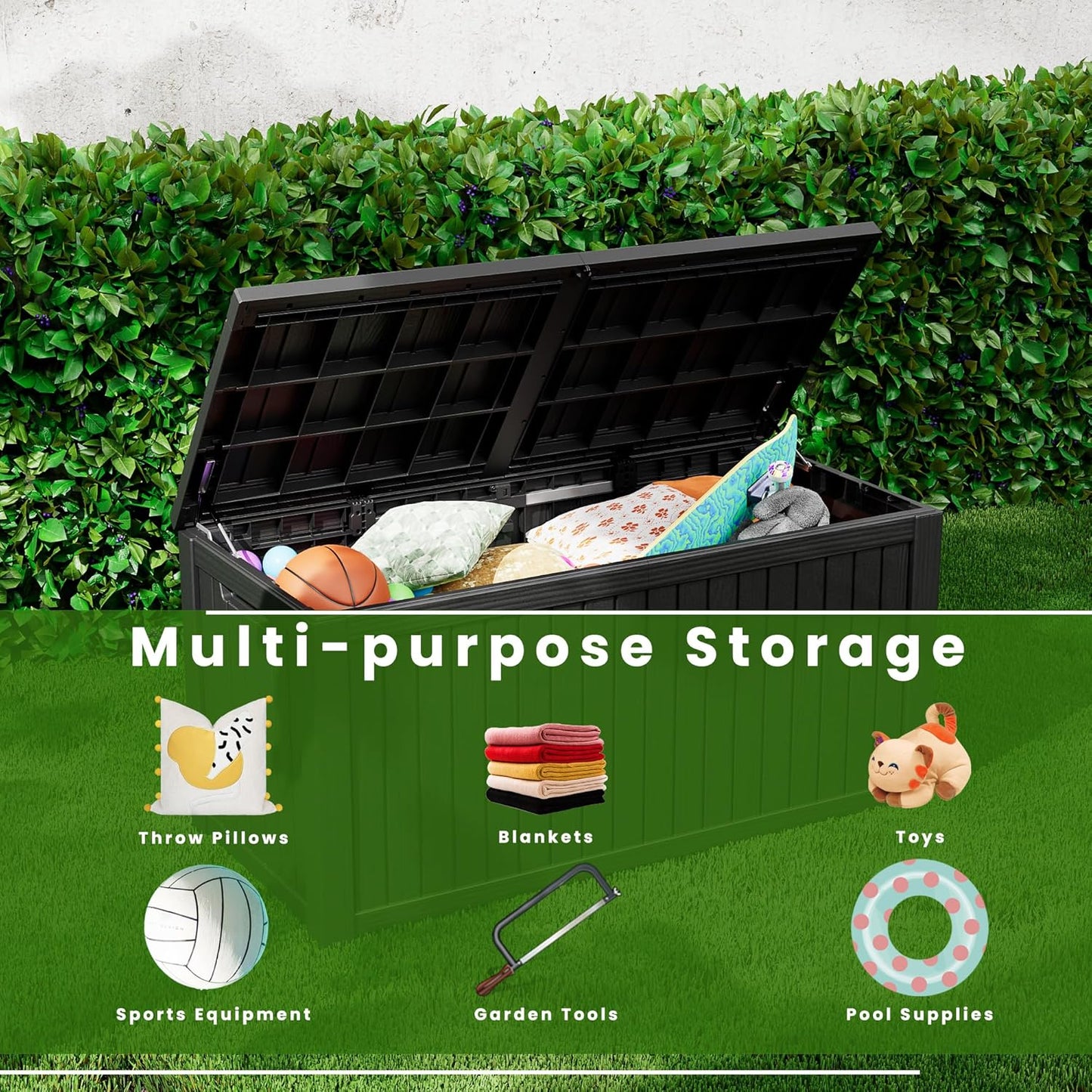 200 Gallon Outdoor Storage Box - Waterproof Patio Deck Box for Outside Deliveries, All-Weather Resin Bin with Lock for Cushions & Tools, UV-Resistant, Matte Black