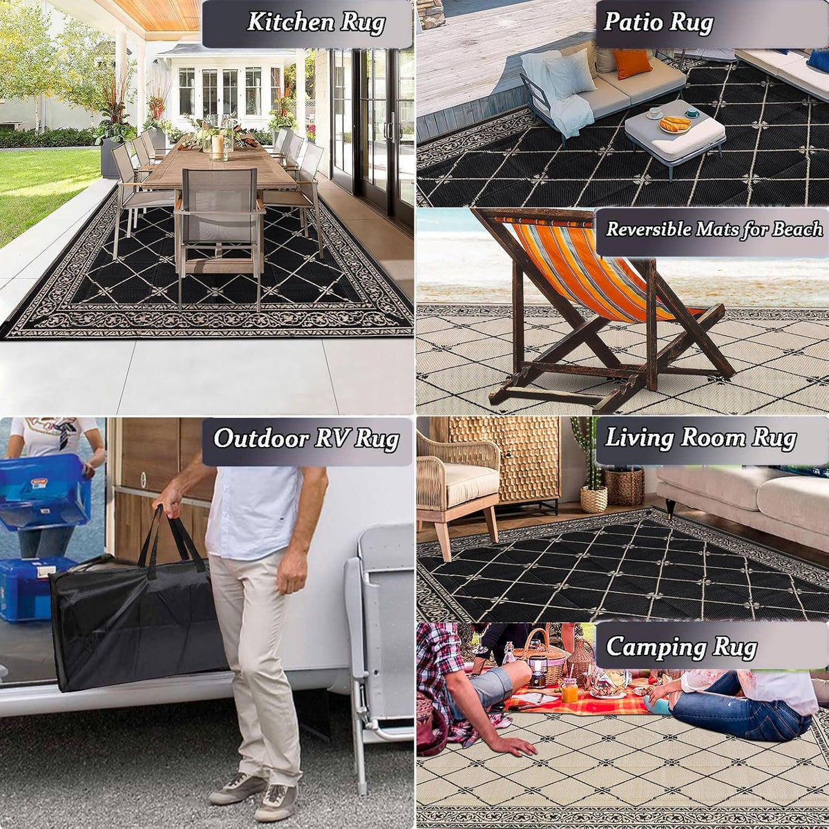 HiiARug Outdoor Rug for Patios Clearance 6'x9' Outdoor Plastic Straw Rug Waterproof Patio Camping Rug Reversible RV Mat Outdoor Area Rugs for Outdoors, RV, Backyard, Deck, Camping