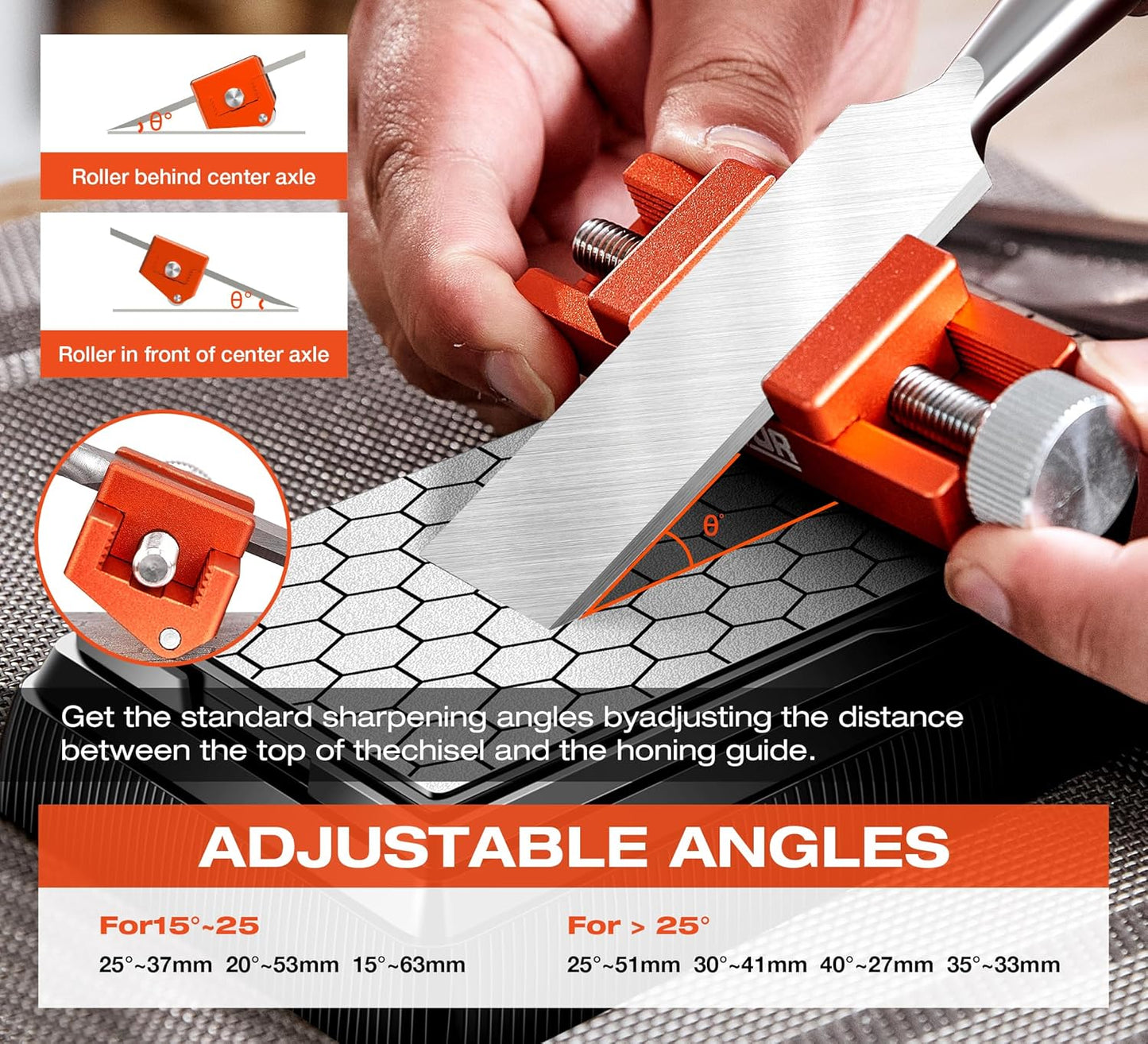 Sharpening Stone with Honing Guide Tool Set for Woodworking,Flattening Stone,Complete Sharpening System Woodworking Tools for Chisel Sharpening and Plane Restoration(guide+stone)