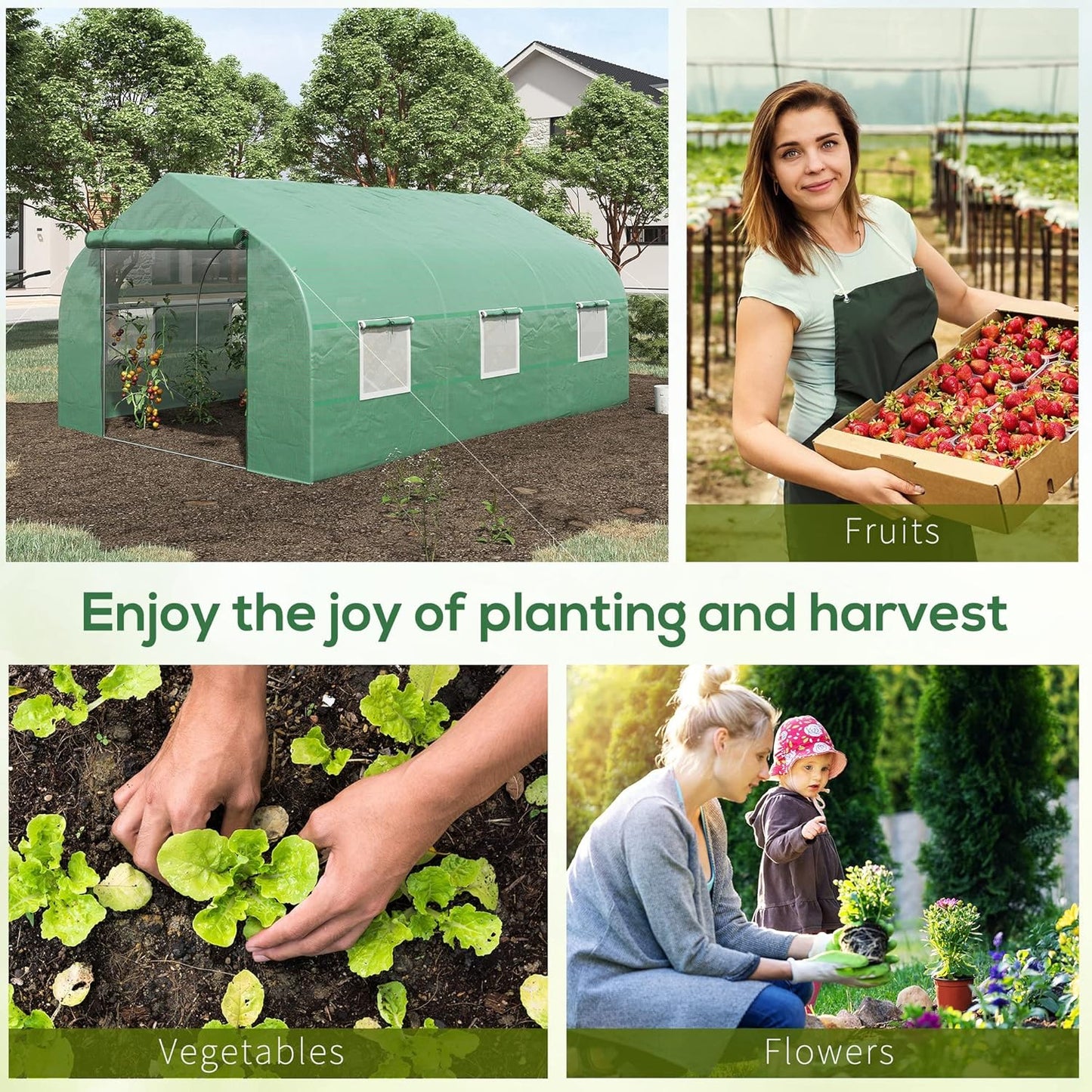 Outsunny 11.5' x 10' x 6.5' Walk-in Greenhouse, Tunnel Green House with Zippered Mesh Door and 6 Mesh Windows, Gardening Plant Hot House with Galvanized Steel Frame, Green