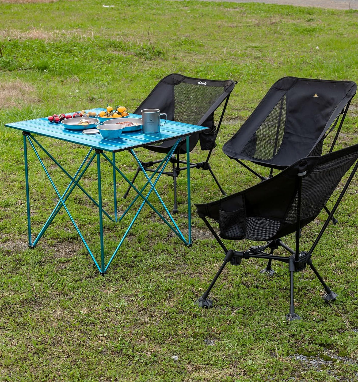 iClimb Ultralight Compact Camping Folding Table with Carry Bag (Reinforced Blue - XL)