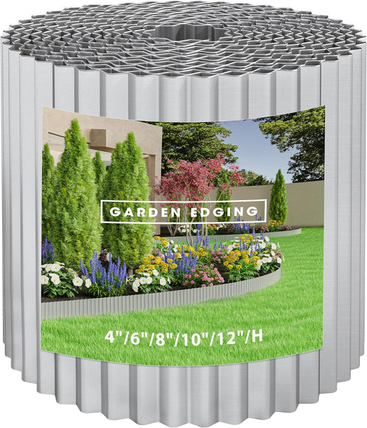 Metal Garden Edging Border, Corrugated Steel Landscaping, DIY for Lawn (Silver, 6 Inch x 40FT)