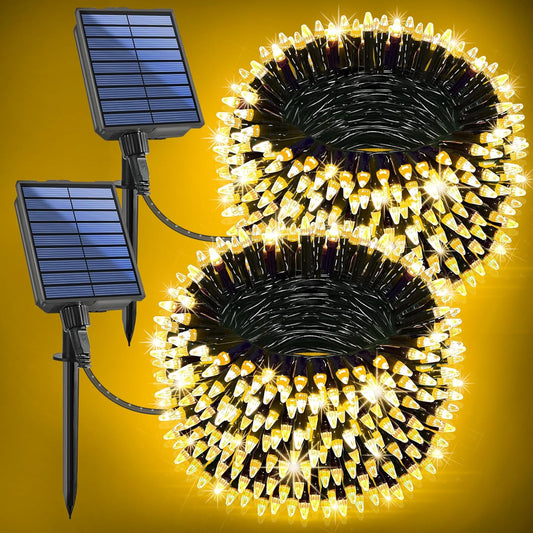 2-Pack 200FT Solar String Lights for Outside, 600 LED Extra-Bright Solar Light Outdoor with 19 Modes & Timer, Waterproof Fairy Solar Lights for Garden Patio Tree Christmas Decorations (Warm White)