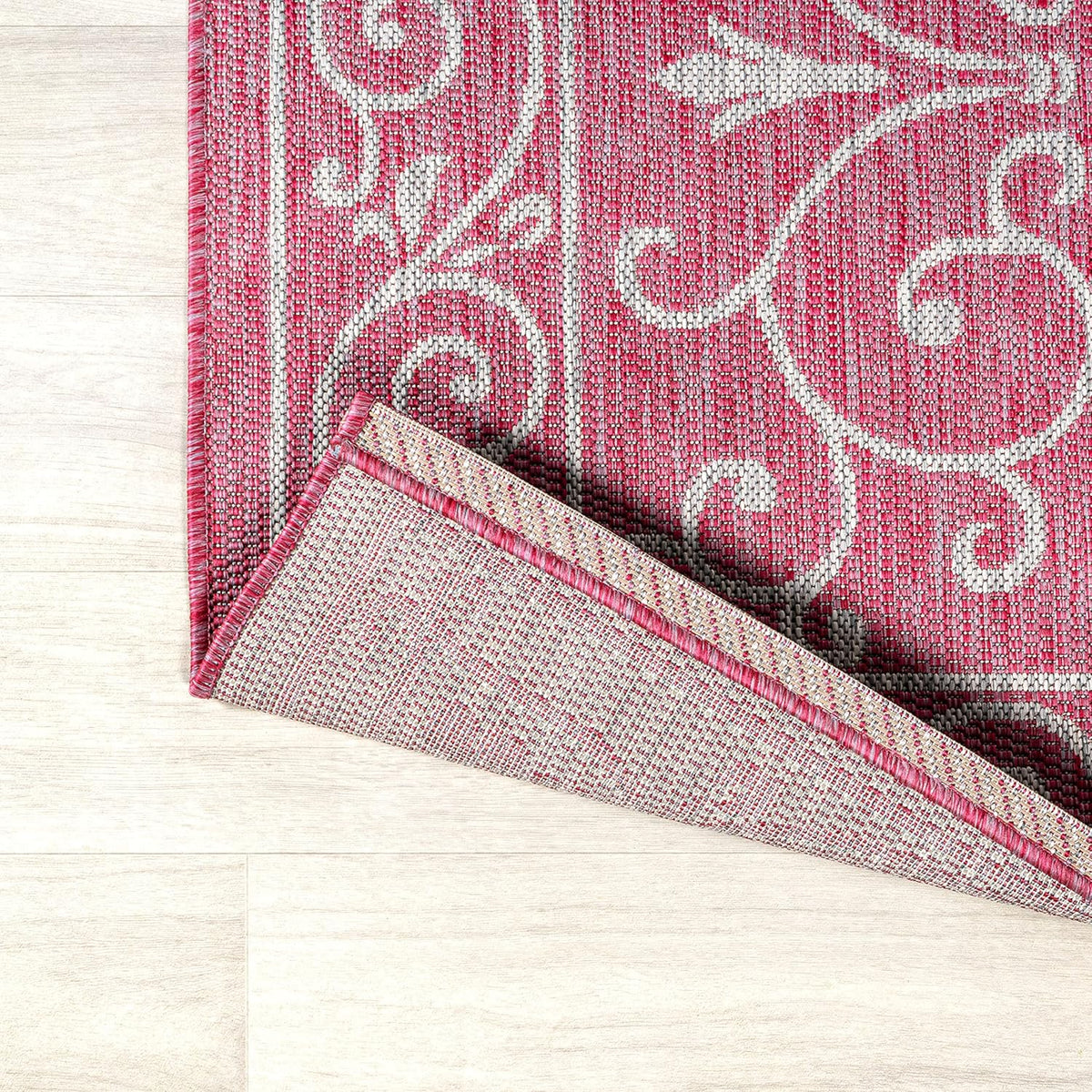 JONATHAN Y SMB106J-210 Charleston Vintage Filigree Textured Weave Indoor Outdoor Runner Rug,Classic,Traditional,Transitional Easy Clean,Bedroom,Kitchen,Backyard,Patio,NonShed,Fuchsia/Light Gray,2 X 10