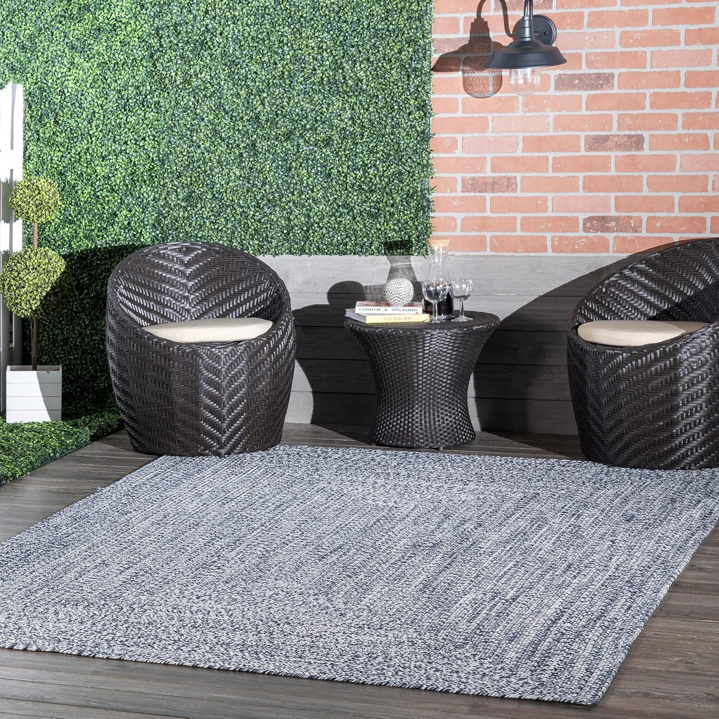 nuLOOM 2' x 14' Solid Hand Braided Indoor/Outdoor Area Rug, Pet-Friendly, High Traffic, Weather Resistant, for Patio, Balcony, Bedroom, Living, Dining Room, Wynn Navy