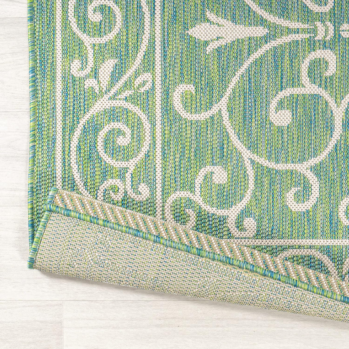 JONATHAN Y SMB106K-8 Charleston Vintage Filigree Textured Weave Indoor Outdoor Area Rug, Classic Traditional Easy-Cleaning,Bedroom,Kitchen,Backyard,Patio,Non Shedding, 8 X 10, Green/Ivory