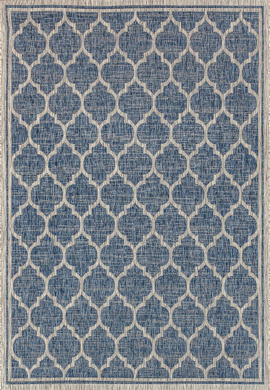 Eyely BMS109D-5 Santa Monica Trebol Moroccan Trellis Textured Weave Indoor/Outdoor Area Rug Coastal;Bohemian, Bedroom, Backyard, Patio, Easy-Cleaning, Non-Shedding, 5 X 8, Navy/Gray