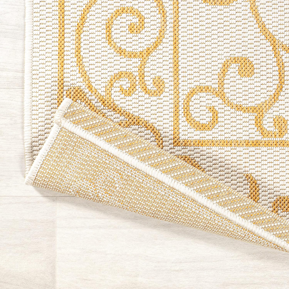 JONATHAN Y SMB106M-210 Charleston Vintage Filigree Textured Weave Indoor Outdoor Runner Rug, Classic,Traditional,Transitional Easy Clean,Bedroom,Kitchen,Backyard,Patio, Non-Shed, Cream/Yellow, 2 X 10