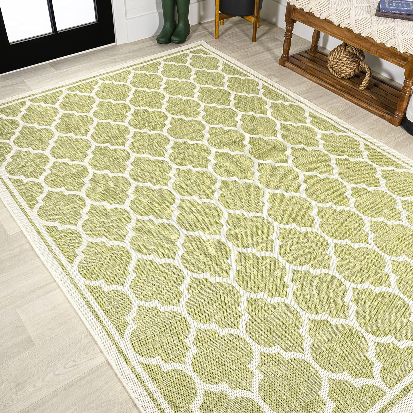 Eyely BMS109G-3 Santa Monica Trebol Moroccan Trellis Textured Weave Indoor/Outdoor Area Rug Coastal;Bohemian, Bedroom, Backyard, Patio, Easy-Cleaning, Non-Shedding, 3 X 5, Green/Cream