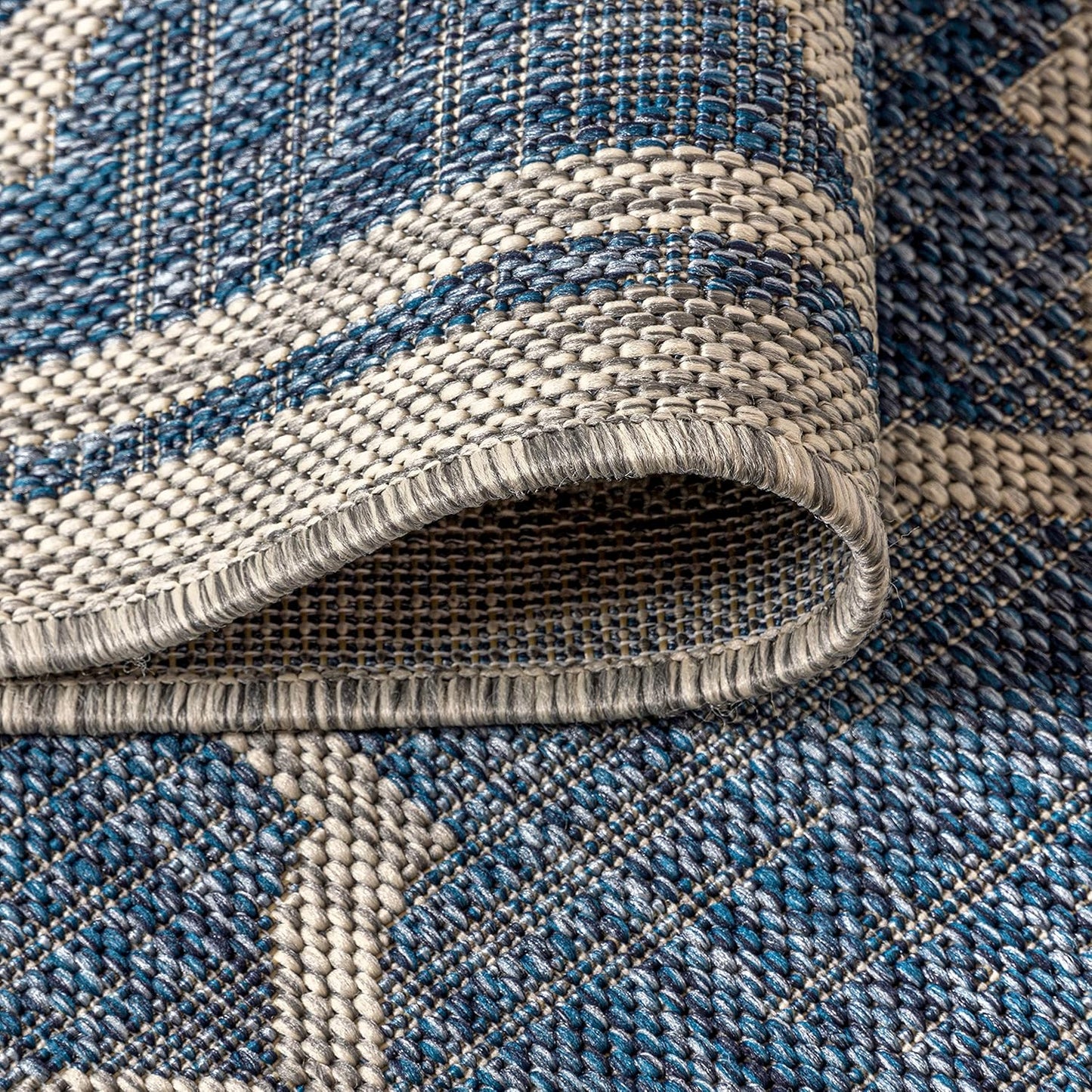 Eyely BMS109D-4R Santa Monica Trebol Moroccan Trellis Textured Weave, Pet Friendly, Non-Shedding, Stain Resistant, Easy-Cleaning, Navy/Gray, 4' Round, Indoor/Outdoor, Area Rug