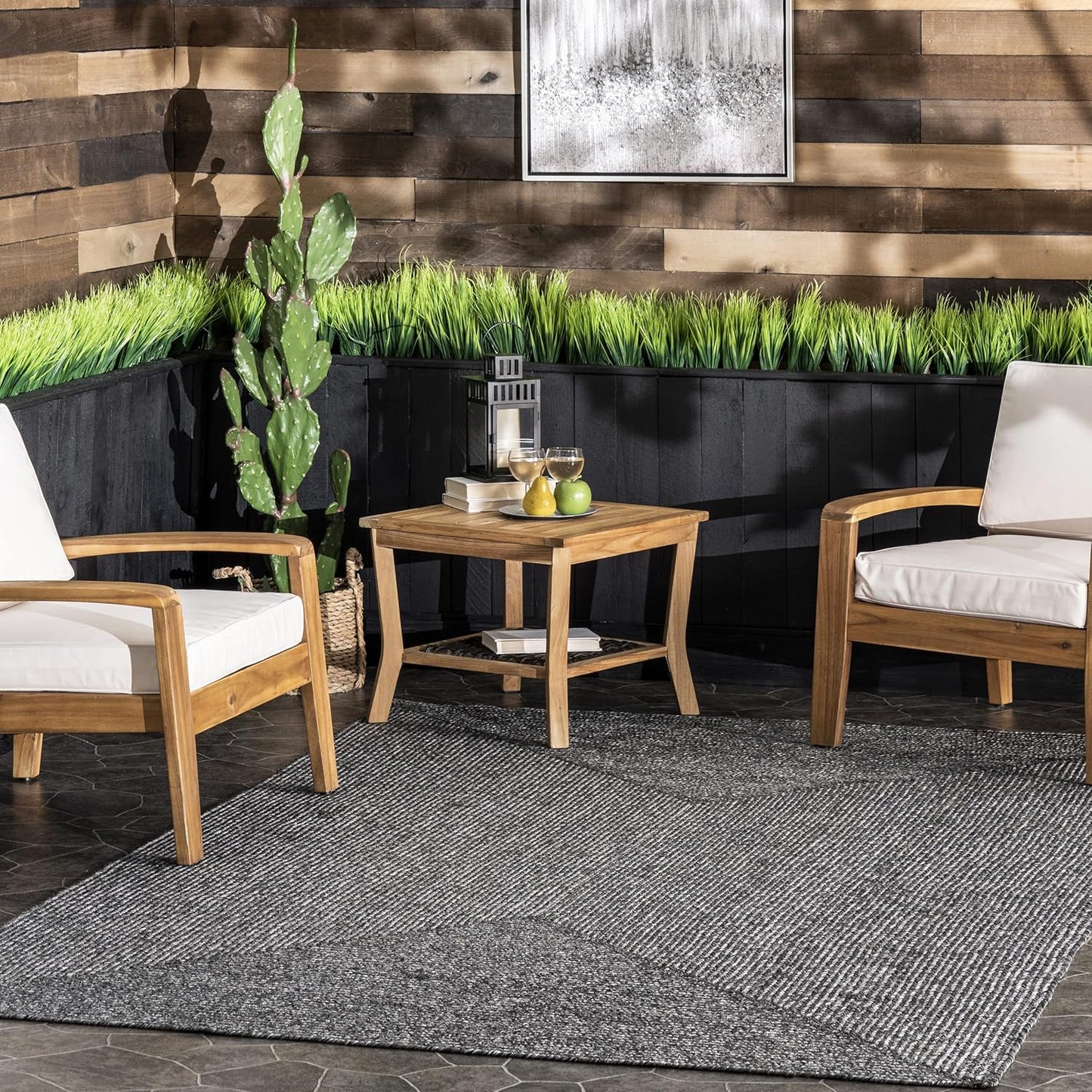 nuLOOM 3' x 5' Solid Hand Braided Indoor/Outdoor Area Rug, Pet-Friendly, High Traffic, Weather Resistant, for Patio, Balcony, Bedroom, Living, Dining Room, Wynn Charcoal