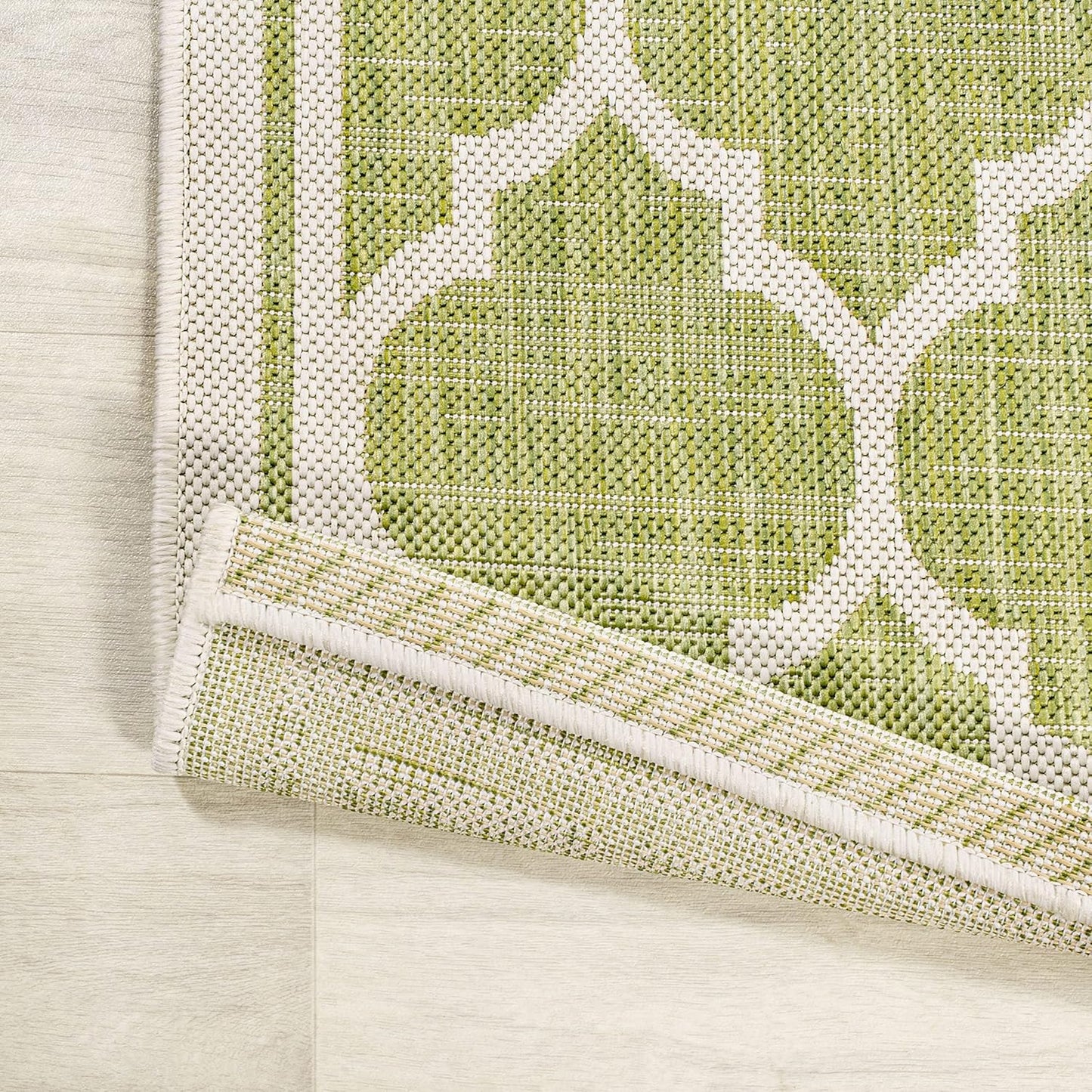 Eyely BMS109G-28 Santa Monica Trebol Moroccan Trellis Textured Weave Indoor/Outdoor Runner Rug Coastal;Bohemian, Bedroom, Backyard, Patio, Easy-Cleaning, Non-Shedding, 2 X 8, Green/Cream