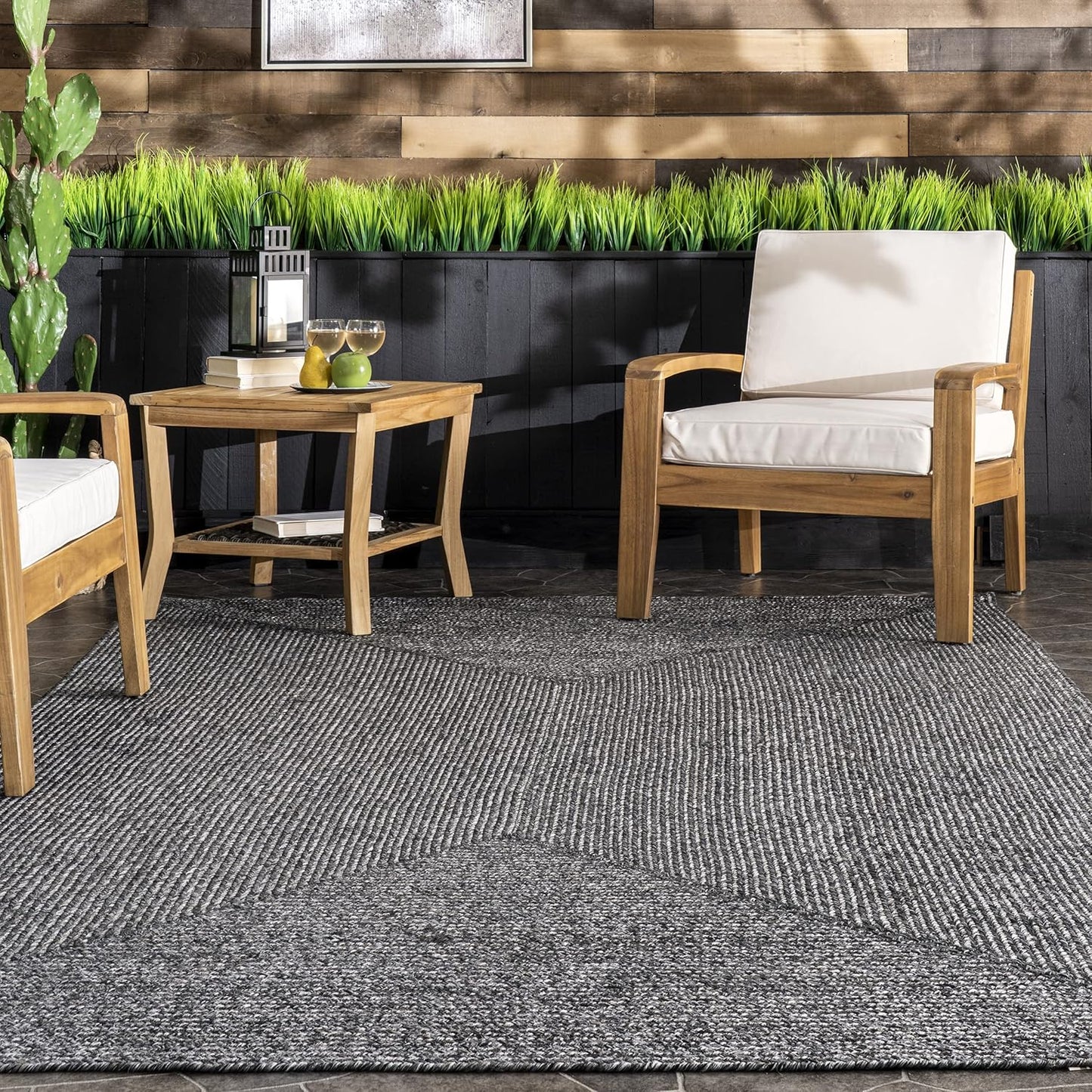 nuLOOM 2' x 10' Solid Hand Braided Indoor/Outdoor Area Rug, Pet-Friendly, High Traffic, Weather Resistant, for Patio, Balcony, Bedroom, Living, Dining Room, Wynn Charcoal