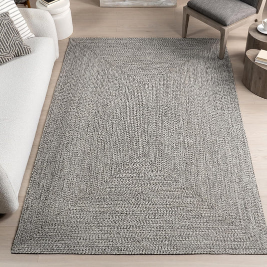 nuLOOM 4' x 6' Solid Hand Braided Indoor/Outdoor Area Rug, Pet-Friendly, High Traffic, Weather Resistant, for Patio, Balcony, Bedroom, Living Room, Dining Room, Wynn Salt And Pepper
