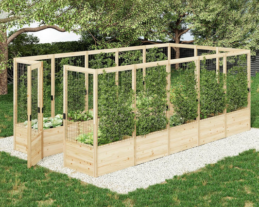 AMERLIFE U-Shaped Raised Garden Bed with Deer Proof Fence, 7.5Wx15Dx6H Outdoor Wooden Raised Garden Bed Planter with 19" Depth Planter Box