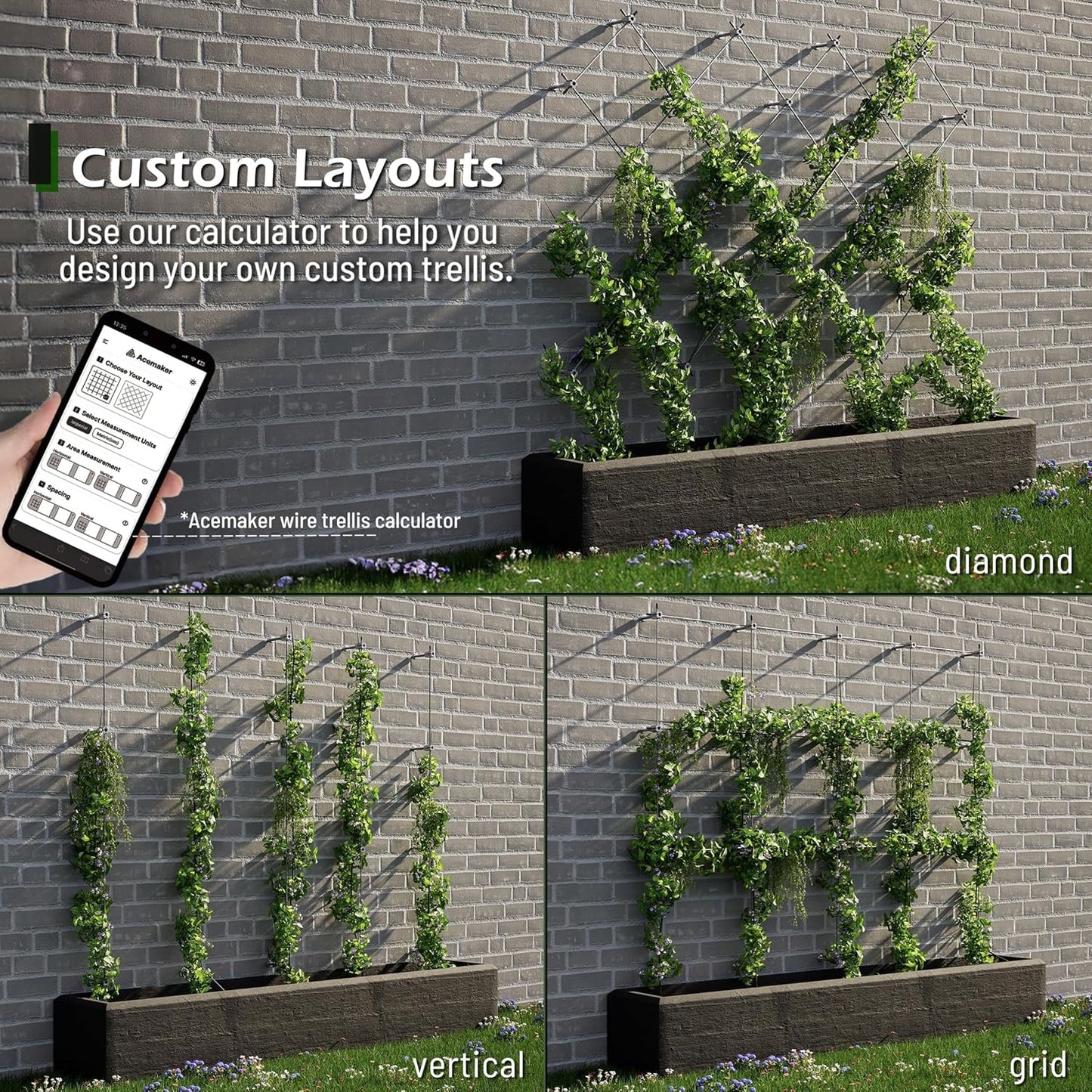 Wire Trellis for Climbing Plants Outdoor, 30-Set Wall Wire Trellis Kit with 5/64"(2mm) x 150ft Stainless Steel Cable & Cutter, T316 Espalier System for Fence and Garden DIY Projects