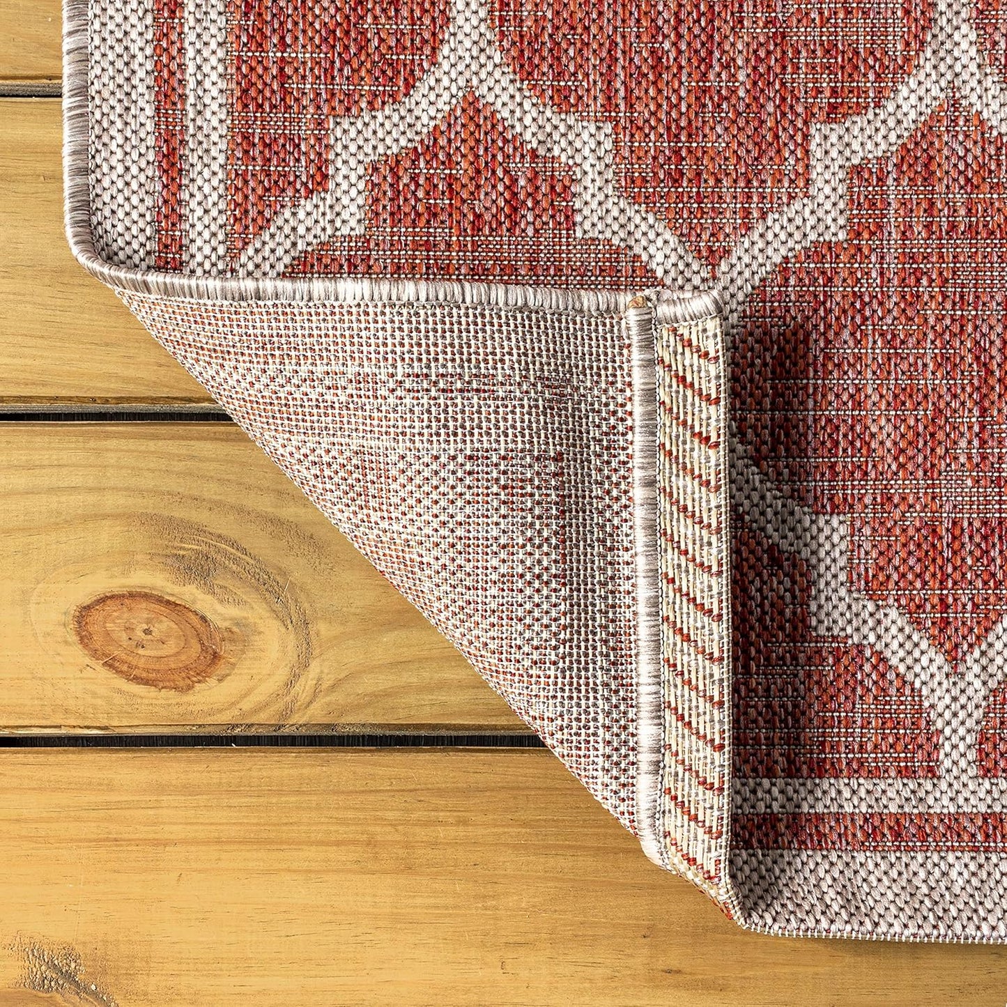 Eyely BMS109C-6 Santa Monica Trebol Moroccan Trellis Textured Weave, Pet Friendly, Non-Shedding, Stain Resistant, Easy-Cleaning, Red/Beige, 6 ft. x 9 ft., Indoor/Outdoor, Area Rug