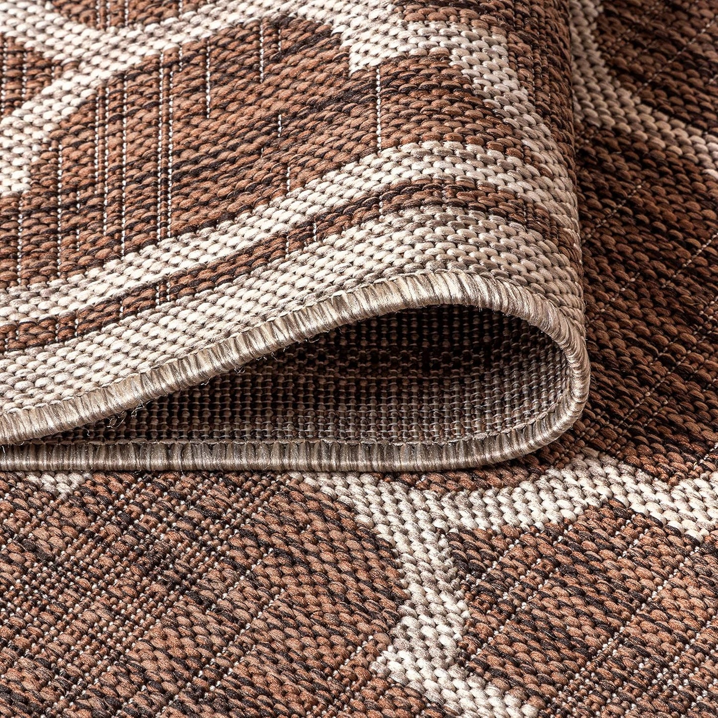 Eyely BMS109B-220 Santa Monica Trebol Moroccan Trellis Textured Weave, Pet Friendly, Non-Shedding, Stain Resistant, Easy-Cleaning, Espresso/Taupe, 2 ft. x 20 ft., Indoor/Outdoor, Runner Rug