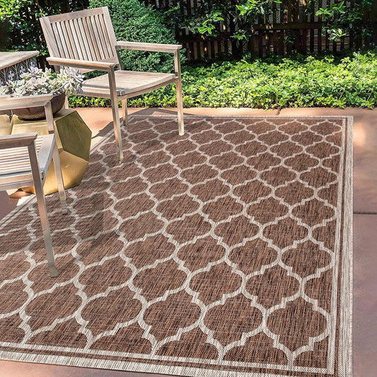 Eyely BMS109B-9 Santa Monica Trebol Moroccan Trellis Textured Weave Indoor/Outdoor Area Rug Coastal;Bohemian, Bedroom, Backyard, Patio, Easy-Cleaning, Non-Shedding, 9 X 12, Espresso/Taupe
