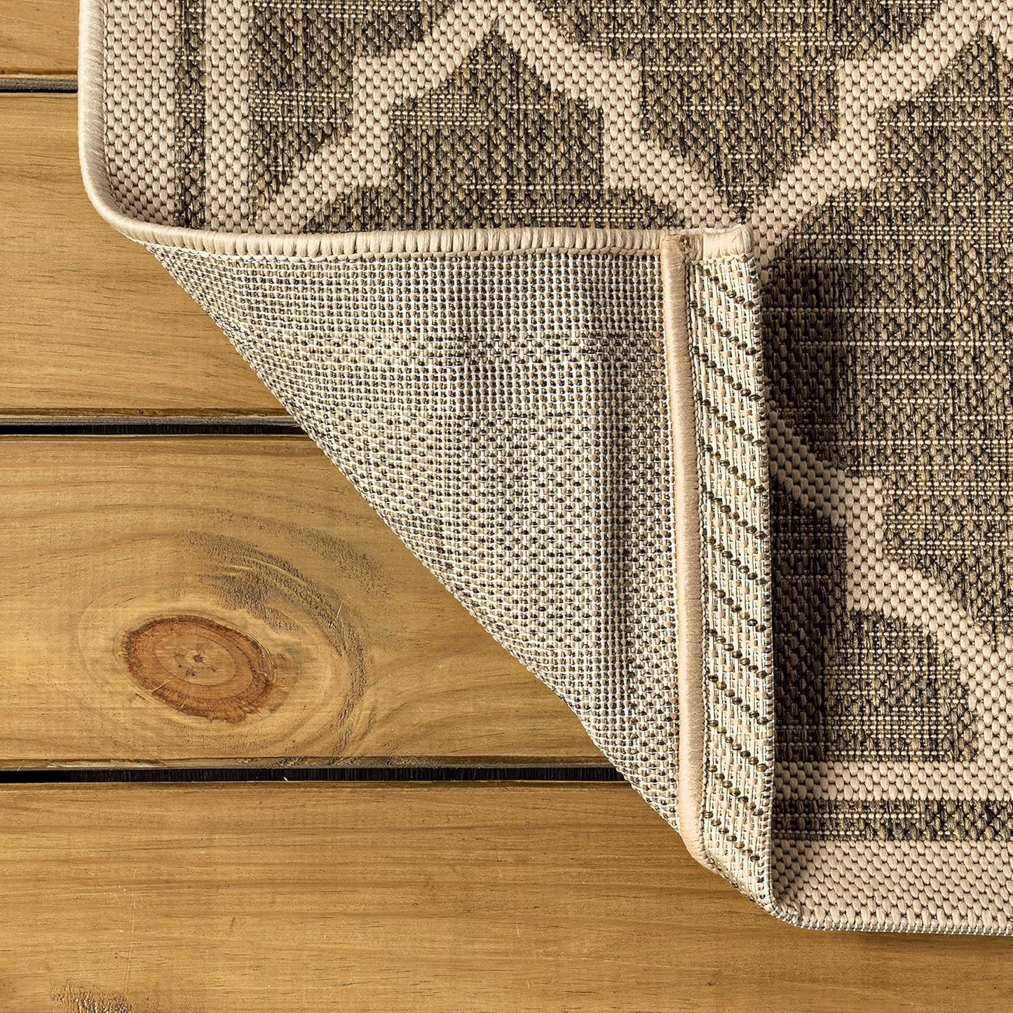 Eyely BMS109A-4SQ Santa Monica Trebol Moroccan Trellis Textured Weave, Pet Friendly, Non-Shedding, Stain Resistant, Easy-Cleaning, Brown/Beige, 4' Square, Indoor/Outdoor, Area Rug
