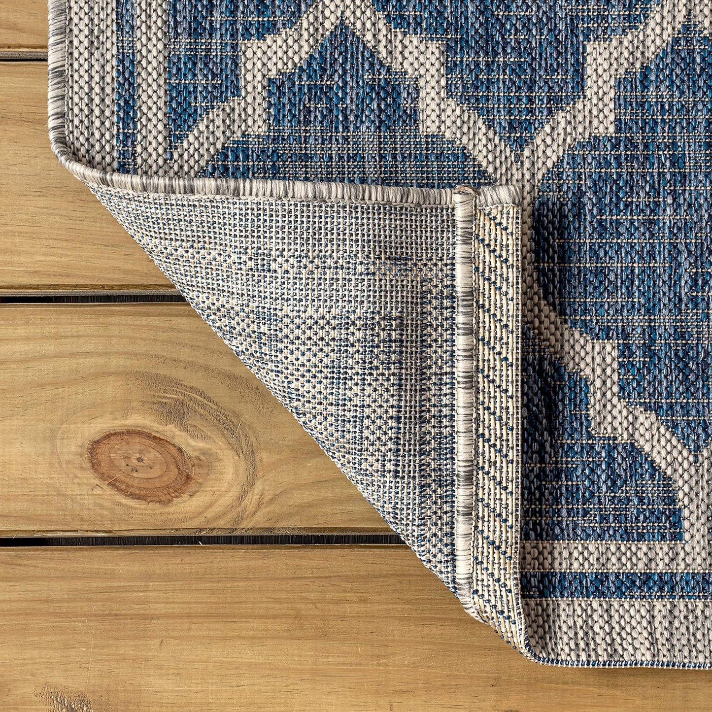 Eyely BMS109D-4SQ Santa Monica Trebol Moroccan Trellis Textured Weave, Pet Friendly, Non-Shedding, Stain Resistant, Easy-Cleaning, Navy/Gray, 4' Square, Indoor/Outdoor, Area Rug
