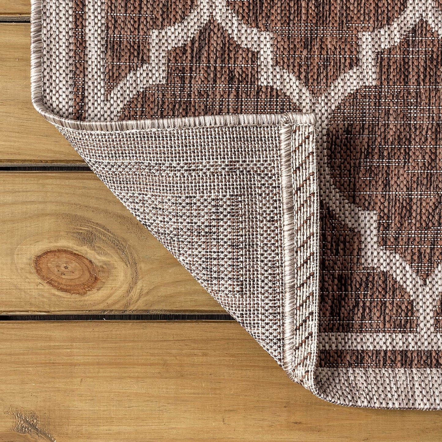Eyely BMS109B-6R Santa Monica Trebol Moroccan Trellis Textured Weave, Pet Friendly, Non-Shedding, Stain Resistant, Easy-Cleaning, Espresso/Taupe, 6' Round, Indoor/Outdoor, Area Rug