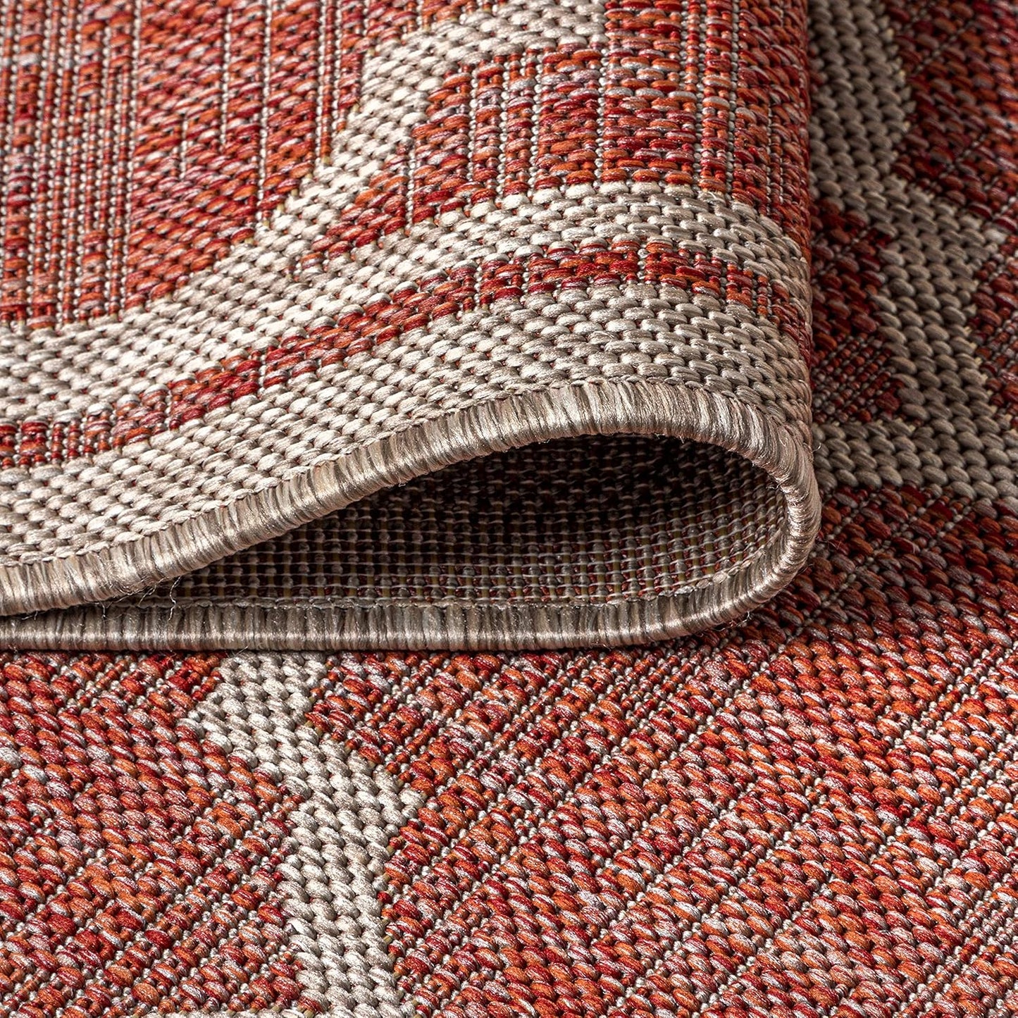 Eyely BMS109C-28 Santa Monica Trebol Moroccan Trellis Textured Weave Indoor/Outdoor Runner Rug Coastal;Bohemian, Bedroom, Backyard, Patio, Easy-Cleaning, Non-Shedding, 2 X 8, Red/Beige